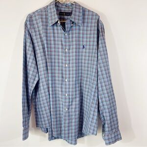 Ralph Lauren Blue Plaid Long Sleeve Button Down Size XL